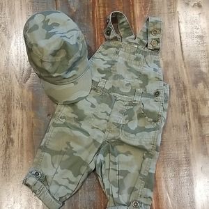 Camo crop overalls with matching hat